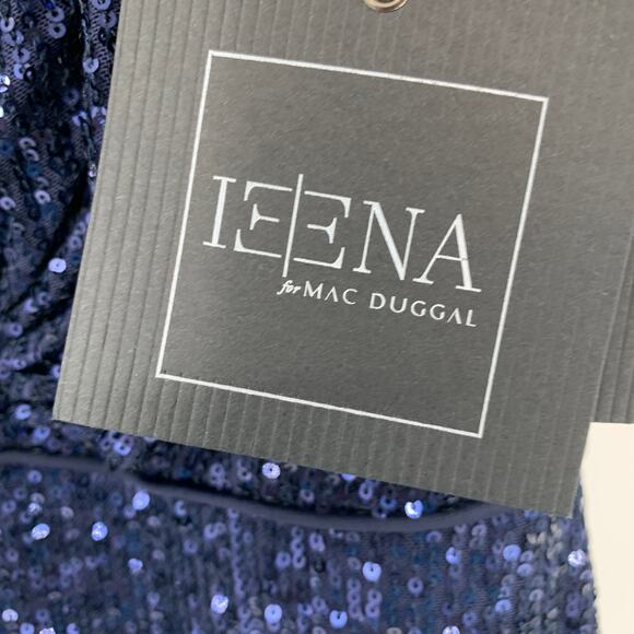 MAC DUGGAL Dress Size 2 Evening Gown Sequin Navy Blue Halter V Neck NEW - Picture 4 of 10